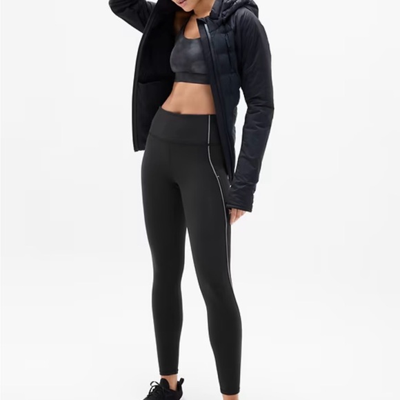 Athleta Pants - Athleta Women's Black High-Waisted Leggings rainier reflective stripe tight size